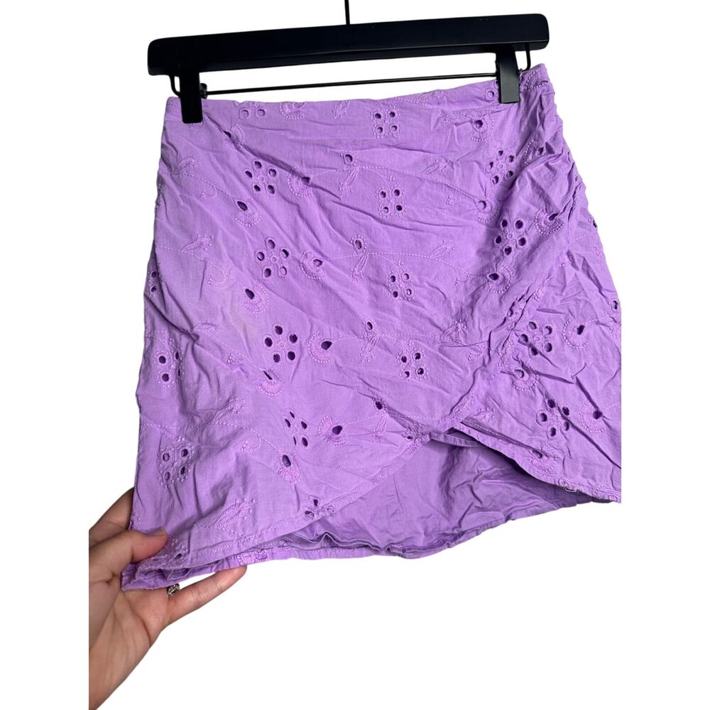 ASHLEY PARKER x RTR Women's Purple 100% Cotton Eyelet Wrap Mini Skirt Size 2 - Picture 5 of 14